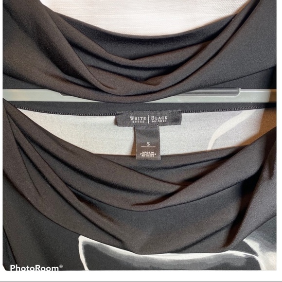 WHBM Monochrome Floral Print Off The Shoulder Mini Tunic Dress, Size Small - Picture 6 of 10